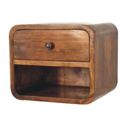 Solid Wood Mini Curve Floating Bedside with Drawer and Open Slot, Bedside Table with Robust Steel Frame, 25L x 30W x 25H cm, Brown - Aosom UK - thumbnail 8