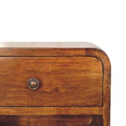 Solid Wood Mini Curve Floating Bedside with Drawer and Open Slot, Bedside Table with Robust Steel Frame, 25L x 30W x 25H cm, Brown - Aosom UK - thumbnail 7