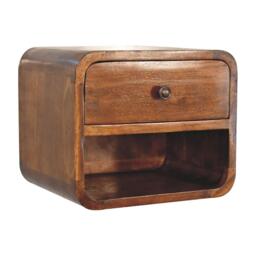 Solid Wood Mini Curve Floating Bedside with Drawer and Open Slot, Bedside Table with Robust Steel Frame, 25L x 30W x 25H cm, Brown - Aosom UK - thumbnail 9