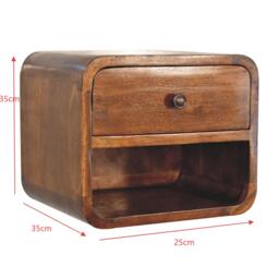 Solid Wood Mini Curve Floating Bedside with Drawer and Open Slot, Bedside Table with Robust Steel Frame, 25L x 30W x 25H cm, Brown - Aosom UK - thumbnail 3