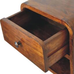 Solid Wood Mini Curve Floating Bedside with Drawer and Open Slot, Bedside Table with Robust Steel Frame, 25L x 30W x 25H cm, Brown - Aosom UK - thumbnail 5
