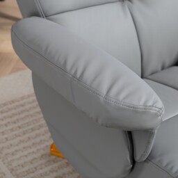 HOMCOM PU Leather Swivel Recliner Chair with Footstool, Wooden Base and Storage, Light Grey - Aosom UK - thumbnail 9