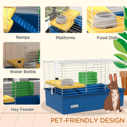 PawHut Chinchillas Small Rabbit Guinea Pig Small Animal Cage, Pet Playhouse, with Platform, Ramp, 71 x 46 x 47cm, Blue - Aosom UK - thumbnail 5