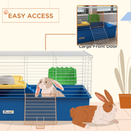 PawHut Chinchillas Small Rabbit Guinea Pig Small Animal Cage, Pet Playhouse, with Platform, Ramp, 71 x 46 x 47cm, Blue - Aosom UK - thumbnail 7