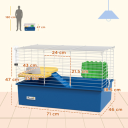 PawHut Chinchillas Small Rabbit Guinea Pig Small Animal Cage, Pet Playhouse, with Platform, Ramp, 71 x 46 x 47cm, Blue - Aosom UK - thumbnail 3
