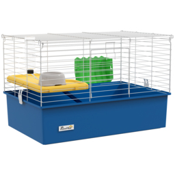 PawHut Chinchillas Small Rabbit Guinea Pig Small Animal Cage, Pet Playhouse, with Platform, Ramp, 71 x 46 x 47cm, Blue - Aosom UK