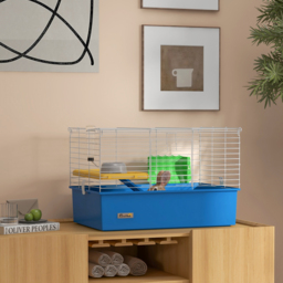 PawHut Chinchillas Small Rabbit Guinea Pig Small Animal Cage, Pet Playhouse, with Platform, Ramp, 71 x 46 x 47cm, Blue - Aosom UK - thumbnail 2