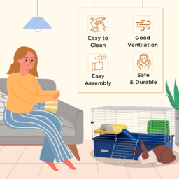 PawHut Chinchillas Small Rabbit Guinea Pig Small Animal Cage, Pet Playhouse, with Platform, Ramp, 71 x 46 x 47cm, Blue - Aosom UK - thumbnail 6