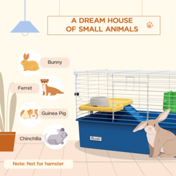 PawHut Chinchillas Small Rabbit Guinea Pig Small Animal Cage, Pet Playhouse, with Platform, Ramp, 71 x 46 x 47cm, Blue - Aosom UK - thumbnail 4