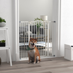 PawHut Metal Pet Safety Gate Dog Gate Folding Fence, White - Aosom UK - thumbnail 2