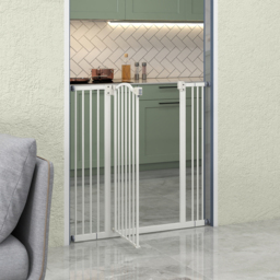 PawHut Metal Pet Safety Gate Dog Gate Folding Fence, White - Aosom UK - thumbnail 9