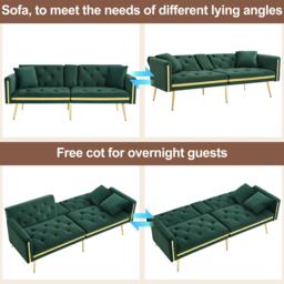 Two-Seater Convertible Sofa Bed with  Adjustable Backrest, Space-Saving Sleeper Sofa with High-Density Foam, 174L x 76W x 71.5H cm, Green - Aosom UK - thumbnail 4