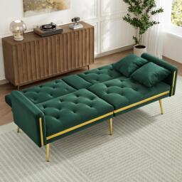 Two-Seater Convertible Sofa Bed with  Adjustable Backrest, Space-Saving Sleeper Sofa with High-Density Foam, 174L x 76W x 71.5H cm, Green - Aosom UK - thumbnail 9