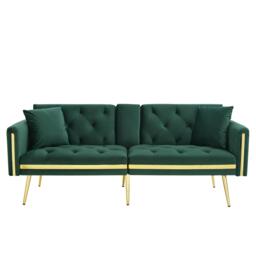 Two-Seater Convertible Sofa Bed with  Adjustable Backrest, Space-Saving Sleeper Sofa with High-Density Foam, 174L x 76W x 71.5H cm, Green - Aosom UK - thumbnail 2