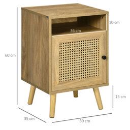 HOMCOM Bedside Table with Rattan Element, Side End Table with Shelf and Cupboard, 39cmx35cmx60cm, Set of 2, Natural - thumbnail 3