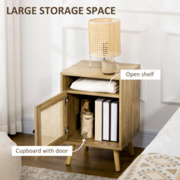 HOMCOM Bedside Table with Rattan Element, Side End Table with Shelf and Cupboard, 39cmx35cmx60cm, Set of 2, Natural - thumbnail 5