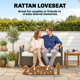 Outsunny 2 Seater Rattan Garden Sofa, Outdoor Sofa with Thickened Cushions and Acacia Wood Armrests, Brown - thumbnail 8
