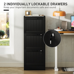 HOMCOM 3 Drawer Filing Cabinet with Lock, Office Storage Cabinet with Adjustable Hanging Bars for A4 Letter Size Files, Black - thumbnail 6
