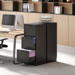 HOMCOM 3 Drawer Filing Cabinet with Lock, Office Storage Cabinet with Adjustable Hanging Bars for A4 Letter Size Files, Black - thumbnail 9