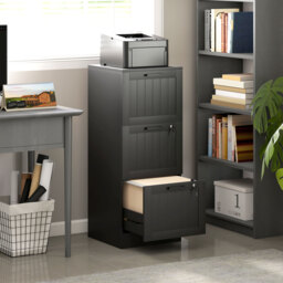 HOMCOM 3 Drawer Filing Cabinet with Lock, Office Storage Cabinet with Adjustable Hanging Bars for A4 Letter Size Files, Black - thumbnail 2