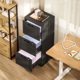 HOMCOM 3 Drawer Filing Cabinet with Lock, Office Storage Cabinet with Adjustable Hanging Bars for A4 Letter Size Files, Black - thumbnail 8