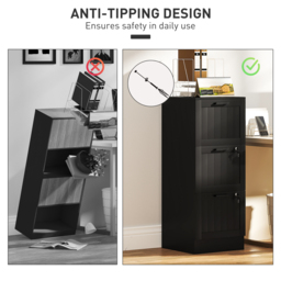 HOMCOM 3 Drawer Filing Cabinet with Lock, Office Storage Cabinet with Adjustable Hanging Bars for A4 Letter Size Files, Black - thumbnail 7