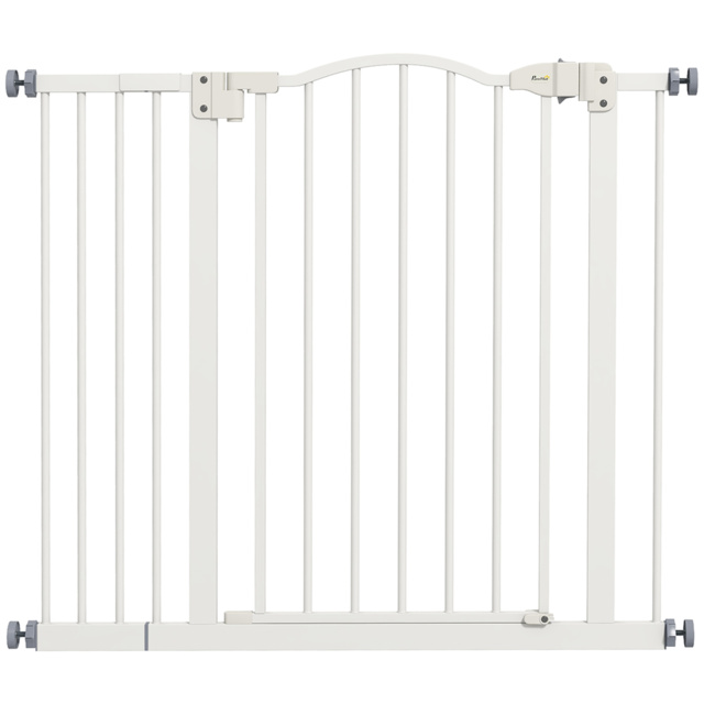 PawHut Adjustable Safety Pet Gate, Metal, Auto-Close Feature, Pressure Mount, 74-94cm, White - Aosom UK - image 1