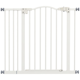 PawHut Adjustable Safety Pet Gate, Metal, Auto-Close Feature, Pressure Mount, 74-94cm, White - Aosom UK
