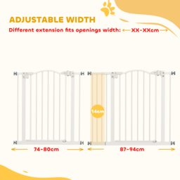 PawHut Adjustable Safety Pet Gate, Metal, Auto-Close Feature, Pressure Mount, 74-94cm, White - Aosom UK - thumbnail 4