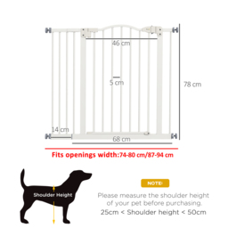 PawHut Adjustable Safety Pet Gate, Metal, Auto-Close Feature, Pressure Mount, 74-94cm, White - Aosom UK - thumbnail 3