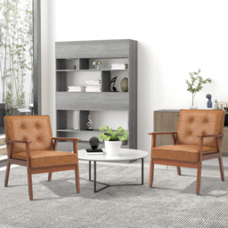 HOMCOM 2 Pack Retro-Style Accent Chair, with Faux Leather Seat - Brown - thumbnail 2