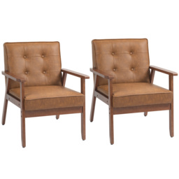 HOMCOM 2 Pack Retro-Style Accent Chair, with Faux Leather Seat - Brown - thumbnail 1