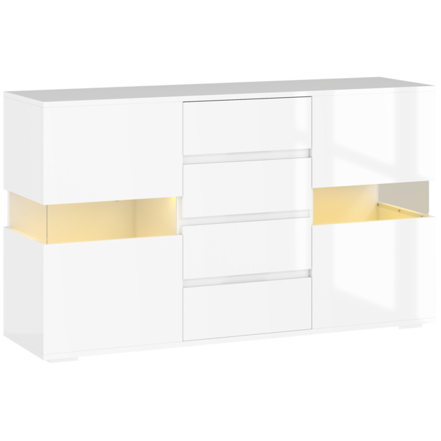 HOMCOM LED Light Sideboard - High Gloss White - image 1