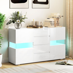 HOMCOM LED Light Sideboard - High Gloss White - thumbnail 2