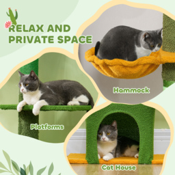 PawHut 230-275cm Floor-to-Ceiling Adjustable Cat Tree with Scratching Posts, Hammock - Aosom UK - thumbnail 7