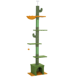 PawHut 230-275cm Floor-to-Ceiling Adjustable Cat Tree with Scratching Posts, Hammock - Aosom UK