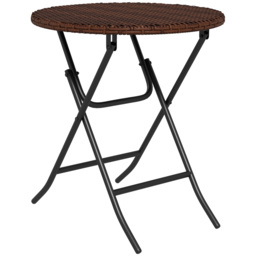 Outsunny Foldable PE Rattan Outdoor Coffee Table, Metal Frame Wicker Round Side Table, Coffee Table Side Table for Garden, Mixed Brown - Aosom UK