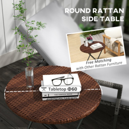 Outsunny Foldable PE Rattan Outdoor Coffee Table, Metal Frame Wicker Round Side Table, Coffee Table Side Table for Garden, Mixed Brown - Aosom UK - thumbnail 4