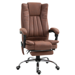 Vinsetto High Back Vibration Massage Office Chair, Heated Reclining Leathaire Fabric Chair w/ Footrest, Cat Scratch Resistant, Brown - Aosom UK