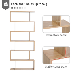 HOMCOM Serpentine Shelf: Oakwood Room Divider with 6 Shelves, Stylish Storage Solution - Aosom UK - thumbnail 4