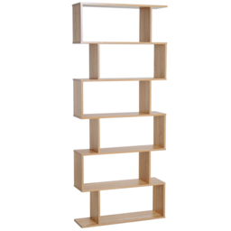 HOMCOM Serpentine Shelf: Oakwood Room Divider with 6 Shelves, Stylish Storage Solution - Aosom UK - thumbnail 1