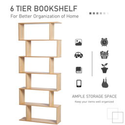 HOMCOM Serpentine Shelf: Oakwood Room Divider with 6 Shelves, Stylish Storage Solution - Aosom UK - thumbnail 5