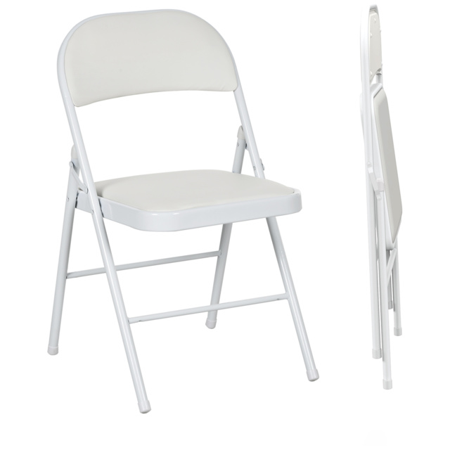 HOMCOM Padded Folding Chairs Set of 2 PU Leather Foldable Chairs with Cushioned Seat and Metal Frame for Home Office Dining, White - Aosom UK - image 1