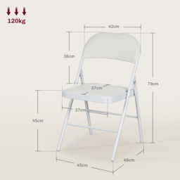 HOMCOM Padded Folding Chairs Set of 2 PU Leather Foldable Chairs with Cushioned Seat and Metal Frame for Home Office Dining, White - Aosom UK - thumbnail 3