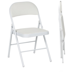 HOMCOM Padded Folding Chairs Set of 2 PU Leather Foldable Chairs with Cushioned Seat and Metal Frame for Home Office Dining, White - Aosom UK