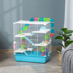 PawHut Hamster Cage w/ Water Bottle, Exercise Wheel, Tubes, Ramps - Light Blue - thumbnail 2