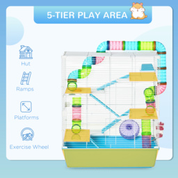 PawHut Hamster Cage w/ Water Bottle, Exercise Wheel, Tubes, Ramps - Light Blue - thumbnail 6