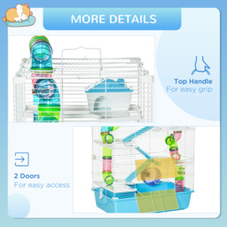 PawHut Hamster Cage w/ Water Bottle, Exercise Wheel, Tubes, Ramps - Light Blue - thumbnail 7