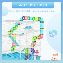 PawHut Hamster Cage w/ Water Bottle, Exercise Wheel, Tubes, Ramps - Light Blue - thumbnail 4