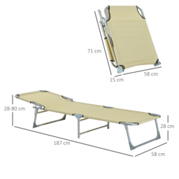 Outsunny Portable Sun Lounger, Adjustable, Oxford Cloth Fabric, Foldable for Easy Storage, Beige - thumbnail 3